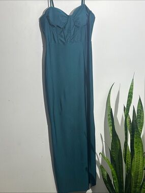 Sleek Teal Bustier Spaghetti-Strap Maxi Dress